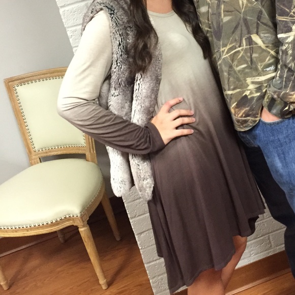 BROWN OMBRE LONG SLEEVE T SHIRT DRESS - Picture 2 of 2